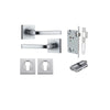 Door Lever Annecy Square Rose Pair Brushed Chrome H52xW52xP65mm Entrance Kit, Mortice Lock Euro Brushed Chrome CTC85mm Backset 60mm, Euro Cylinder Dual Function 5 Pin Brushed Chrome L65mm KA1, Escutcheon Euro Concealed Fix Square Pair Brushed Chro… in Bru