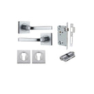 Door Lever Annecy Square Rose Pair Brushed Chrome H52xW52xP65mm Entrance Kit, Mortice Lock Euro Brushed Chrome CTC85mm Backset 60mm, Euro Cylinder Dual Function 5 Pin Brushed Chrome L65mm KA1, Escutcheon Euro Concealed Fix Square Pair Brushed Chro… in Brushed Chrome