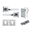Door Lever Annecy Square Rose Pair Brushed Chrome H52xW52xP65mm Entrance Kit, Mortice Lock Euro Brushed Chrome CTC85mm Backset 60mm, Euro Cylinder Key Thumb 6 Pin Brushed Chrome L70mm KA1, Escutcheon Euro Concealed Fix Square Pair Brushed Chrome H… in Brushed Chrome