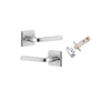 Door Lever Annecy Square Rose Inbuilt Privacy Pair Brushed Chrome H52xW52xP65mm with Tube Latch Privacy with Faceplate & T Striker Backset 60mm in Brushed Chrome
