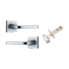 Door Lever Annecy Square Rose Pair Brushed Chrome H52xW52xP65mm Passage Kit, Tube Latch Split Cam 'T' Striker Brushed Chrome Backset 60mm in Brushed Chrome