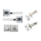Door Lever Annecy Square Rose Pair Brushed Chrome H52xW52xP65mm Privacy Kit, Tube Latch Split Cam 'T' Striker Brushed Chrome Backset 60mm, Privacy Bolt Round Bolt Brushed Chrome Backset 60mm, Privacy Turn Oval Concealed Fix Square Brushed Chrome H… in Brushed Chrome