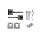 Door Lever Annecy Square Rose Pair Distressed Nickel H52xW52xP65mm Entrance Kit, Mortice Lock Euro Distressed Nickel CTC85mm Backset 60mm, Euro Cylinder Dual Function 5 Pin Distressed Nickel L65mm KA1, Escutcheon Euro Concealed Fix Square Pair Dis… in Distressed Nickel