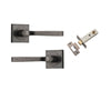 Door Lever Annecy Square Rose Pair Distressed Nickel H52xW52xP65mm Passage Kit, Tube Latch Split Cam 'T' Striker Distressed Nickel Backset 60mm in Distressed Nickel
