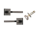 Door Lever Annecy Square Rose Pair Distressed Nickel H52xW52xP65mm Passage Kit, Tube Latch Split Cam 'T' Striker Distressed Nickel Backset 60mm in Distressed Nickel