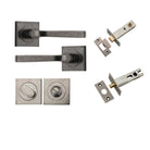 Door Lever Annecy Square Rose Pair Distressed Nickel H52xW52xP65mm Privacy Kit, Tube Latch Split Cam 'T' Striker Distressed Nickel Backset 60mm, Privacy Bolt Round Bolt Distressed Nickel Backset 60mm, Privacy Turn Oval Concealed Fix Square Distres… in Distressed Nickel