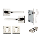 Door Lever Annecy Square Rose Pair Polished Nickel H52xW52xP65mm Entrance Kit, Mortice Lock Euro Polished Nickel CTC85mm Backset 60mm, Euro Cylinder Dual Function 5 Pin Polished Nickel L65mm KA1, Escutcheon Euro Concealed Fix Square Pair Polished … in Polished Nickel