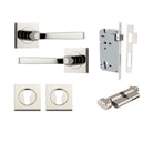 Door Lever Annecy Square Rose Pair Polished Nickel H52xW52xP65mm Entrance Kit, Mortice Lock Euro Polished Nickel CTC85mm Backset 60mm, Euro Cylinder Key Thumb 6 Pin Polished Nickel L70mm KA1, Escutcheon Euro Concealed Fix Square Pair Polished Nick… in Polished Nickel