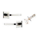 Door Lever Annecy Square Rose Pair Polished Nickel H52xW52xP65mm Passage Kit, Tube Latch Split Cam 'T' Striker Polished Nickel Backset 60mm in Polished Nickel