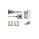 Door Lever Annecy Square Rose Pair Satin Nickel H52xW52xP65mm Entrance Kit, Mortice Lock Euro Satin Nickel CTC85mm Backset 60mm, Euro Cylinder Dual Function 5 Pin Satin Nickel L65mm KA1, Escutcheon Euro Concealed Fix Square Pair Satin Nickel H52xW… in Satin Nickel