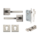 Door Lever Annecy Square Rose Pair Satin Nickel H52xW52xP65mm Entrance Kit, Mortice Lock Euro Satin Nickel CTC85mm Backset 60mm, Euro Cylinder Key Thumb 6 Pin Satin Nickel L70mm KA1, Escutcheon Euro Concealed Fix Square Pair Satin Nickel H52xW52xP… in Satin Nickel