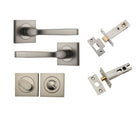 Door Lever Annecy Square Rose Pair Satin Nickel H52xW52xP65mm Privacy Kit, Tube Latch Split Cam 'T' Striker Satin Nickel Backset 60mm, Privacy Bolt Round Bolt Satin Nickel Backset 60mm, Privacy Turn Oval Concealed Fix Square Satin Nickel H52xW52xP… in Satin Nickel