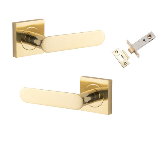 Door Lever Bronte Rose Square Polished Brass L117xP56mm BPH52xW52mm Passage Kit, Tube Latch Split Cam 'T' Striker Polished Brass Backset 60mm in Polished Brass