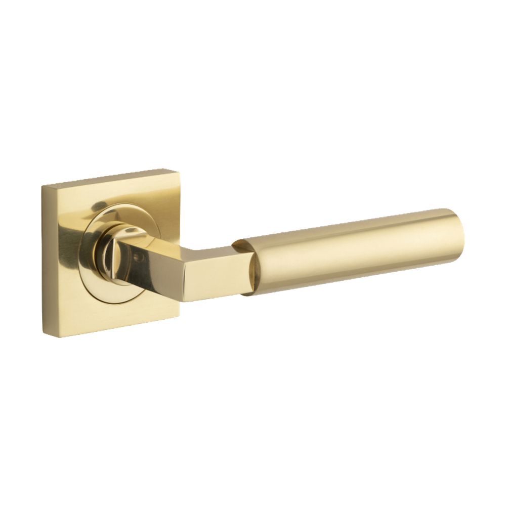 Door Lever Berlin Square Rose Pair Polished Brass L139xP60mm BP52x52mm in Polished Brass