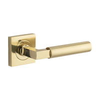 Door Lever Berlin Square Rose Pair Polished Brass L139xP60mm BP52x52mm in Polished Brass