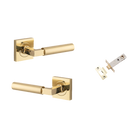 Door Lever Berlin Rose Square Polished Brass L120xP60mm BPH52xW52mm Inbuilt Privacy Kit, Tube Latch Privacy with Faceplate & T striker Backset 60mm in Polished Brass