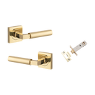 Door Lever Berlin Rose Square Polished Brass L120xP60mm BPH52xW52mm Passage Kit, Tube Latch Split Cam 'T' Striker Polished Brass Backset 60mm in Polished Brass
