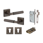 Door Lever Berlin Rose Square Pair Signature Brass L120xP60mm BPH52xW52mm, Mortice Lock Euro Signature Brass CTC85mm Backset 60mm, Euro Cylinder Dual Function 5 Pin Signature Brass 65mm KA4, Escutcheon Euro Concealed Fix Square Pair H52xW52xP10mm in Signature Brass