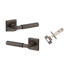 Door Lever Berlin Rose Square Signature Brass L120xP60mm BPH52xW52mm Passage Kit, Tube Latch Split Cam 'T' Striker Signature Brass Backset 60mm in Signature Brass