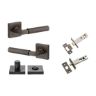 Door Lever Berlin Rose Square Signature Brass L120xP60mm BPH52xW52mm Privacy Kit, Tube Latch Split Cam 'T' Striker Signature Brass Backset 60mm, Privacy Bolt Round Bolt Signature Brass Backset 60mm, Privacy Turn Berlin Concealed Fix Square D52xP35mm in Signature Brass