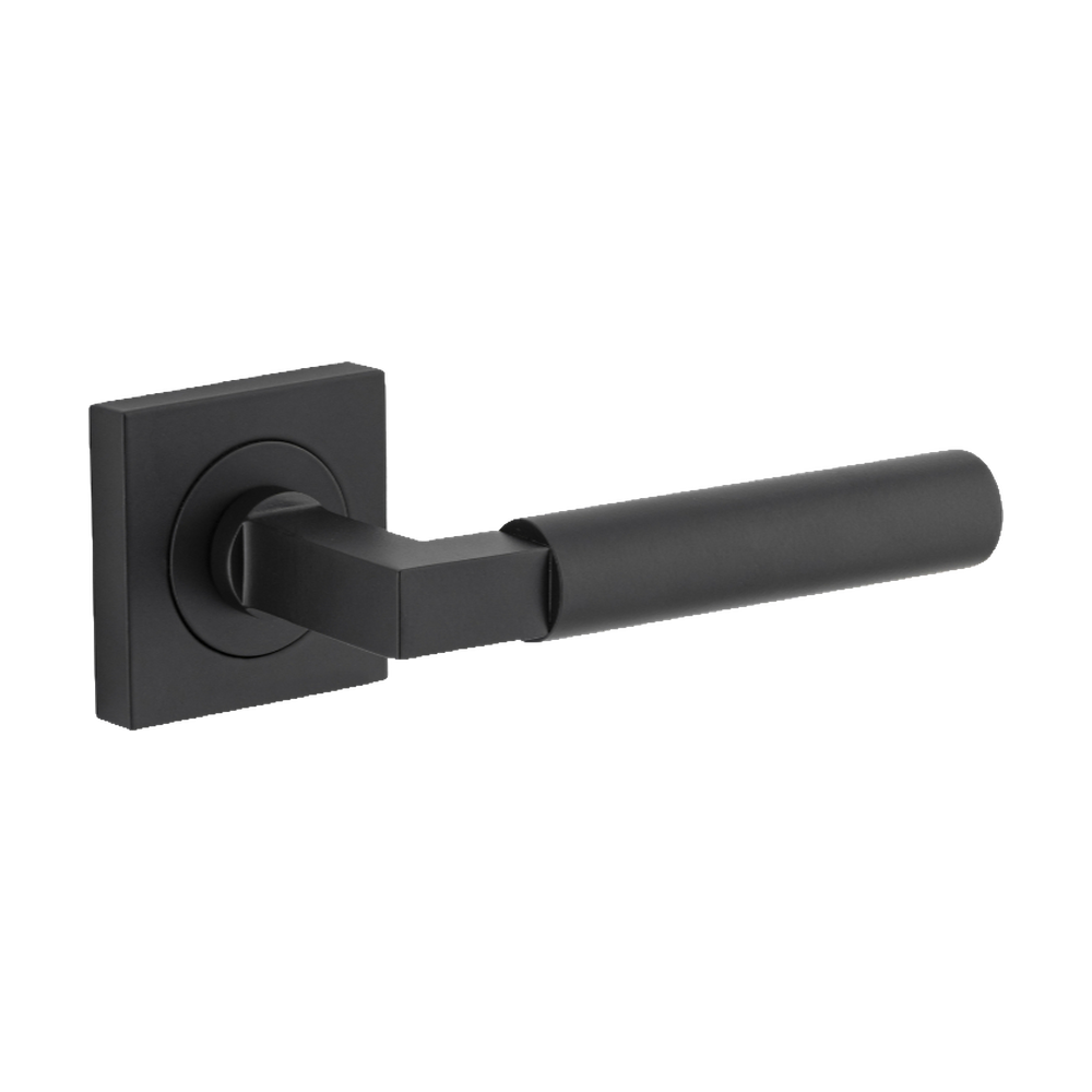 Door Lever Berlin Square Rose Pair Matt Black L139xP60mm BP52x52mm in Matt Black