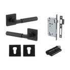 Door Lever Berlin Rose Square Pair Matt Black L120xP60mm BPH52xW52mm, Mortice Lock Euro Matt Black CTC85mm Backset 60mm, Euro Cylinder Dual Function 5 Pin Matt Black 65mm KA4, Escutcheon Euro Concealed Fix Square Pair Matt Black H52xW52xP10mm in Matt Black