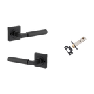 Door Lever Berlin Rose Square Matt Black L120xP60mm BPH52xW52mm Inbuilt Privacy Kit, Tube Latch Privacy with Faceplate & T striker Backset 60mm in Matt Black
