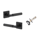 Door Lever Berlin Rose Square Matt Black L120xP60mm BPH52xW52mm Passage Kit, Tube Latch Split Cam 'T' Striker Matt Black Backset 60mm in Matt Black