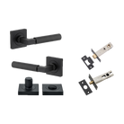 Door Lever Berlin Rose Square Matt Black L120xP60mm BPH52xW52mm Privacy Kit, Tube Latch Split Cam 'T' Striker Matt Black Backset 60mm, Privacy Bolt Round Bolt Matt Black Backset 60mm, Privacy Turn Berlin Concealed Fix Square Matt Black D52xP35mm in Matt Black