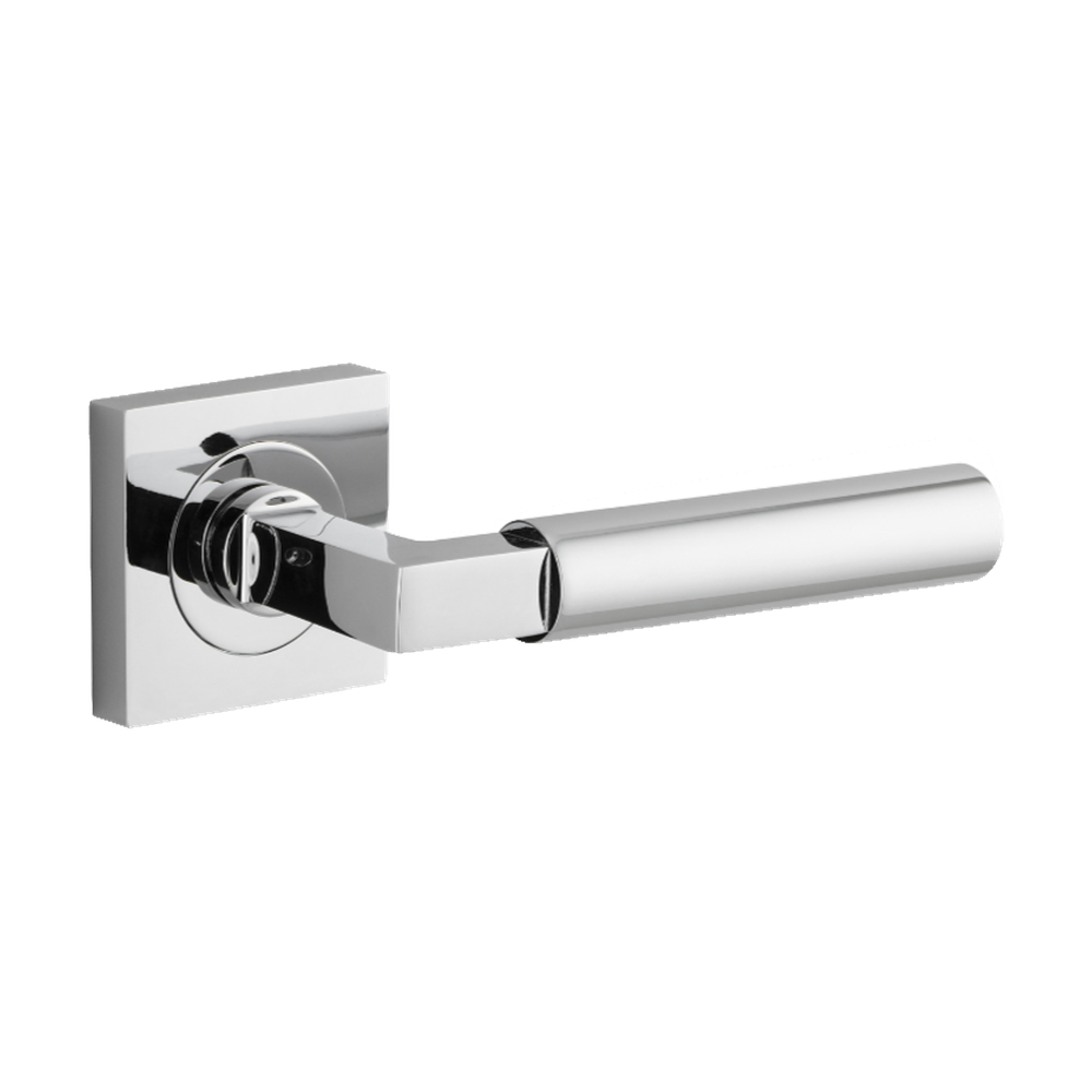 Door Lever Berlin Square Rose Pair Polished Chrome L139xP60mm BP52x52mm in Polished Chrome