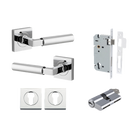 Door Lever Berlin Rose Square Pair Polished Chrome L120xP60mm BPH52xW52mm, Mortice Lock Euro Polished Chrome CTC85mm Backset 60mm, Euro Cylinder Dual Function 5 Pin Polished Chrome 65mm KA4, Escutcheon Euro Concealed Fix Square Pair H52xW52xP10mm in Polished Chrome