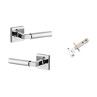 Door Lever Berlin Rose Square Polished Chrome L120xP60mm BPH52xW52mm Inbuilt Privacy Kit, Tube Latch Privacy with Faceplate & T striker Backset 60mm in Polished Chrome