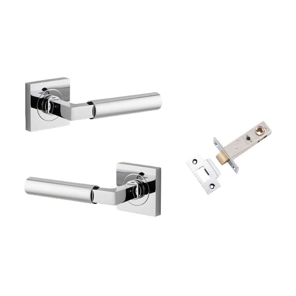 Door Lever Berlin Rose Square Polished Chrome L120xP60mm BPH52xW52mm Passage Kit, Tube Latch Split Cam 'T' Striker Polished Chrome Backset 60mm in Polished Chrome