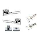 Door Lever Berlin Rose Square Polished Chrome L120xP60mm BPH52xW52mm Privacy Kit, Tube Latch Split Cam 'T' Striker Polished Chrome Backset 60mm, Privacy Bolt Round Bolt Polished Chrome Backset 60mm, Privacy Turn Berlin Concealed Fix Square D52xP35mm in Polished Chrome