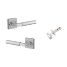 Door Lever Berlin Rose Square Brushed Chrome L120xP60mm BPH52xW52mm Inbuilt Privacy Kit, Tube Latch Privacy with Faceplate & T striker Backset 60mm in Brushed Chrome
