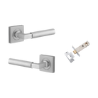 Door Lever Berlin Rose Square Brushed Chrome L120xP60mm BPH52xW52mm Passage Kit, Tube Latch Split Cam 'T' Striker Brushed Chrome Backset 60mm in Brushed Chrome