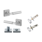 Door Lever Berlin Rose Square Brushed Chrome L120xP60mm BPH52xW52mm Privacy Kit, Tube Latch Split Cam 'T' Striker Brushed Chrome Backset 60mm, Privacy Bolt Round Bolt Brushed Chrome Backset 60mm, Privacy Turn Berlin Concealed Fix Square D52xP35mm in Brushed Chrome