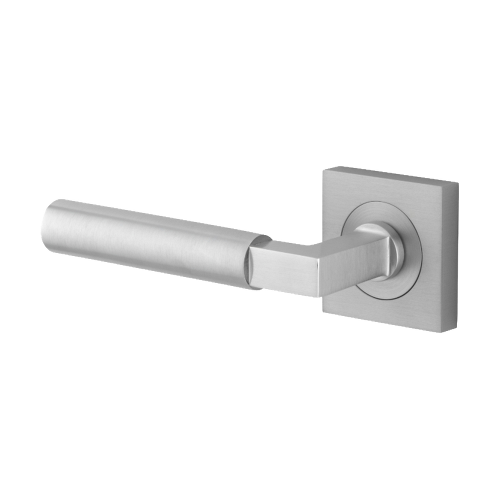 Door Lever Berlin Rose Square Concealed Fix Left Hand Fixed Brushed Chrome L120xP60mm BPH52xW52mm in Brushed Chrome
