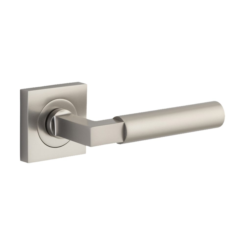 Door Lever Berlin Square Rose Pair Satin Nickel L139xP60mm BP52x52mm in Satin Nickel