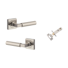 Door Lever Berlin Rose Square Satin Nickel L120xP60mm BPH52xW52mm Inbuilt Privacy Kit, Tube Latch Privacy with Faceplate & T striker Backset 60mm in Satin Nickel