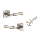 Door Lever Berlin Rose Square Satin Nickel L120xP60mm BPH52xW52mm Passage Kit, Tube Latch Split Cam 'T' Striker Satin Nickel Backset 60mm in Satin Nickel