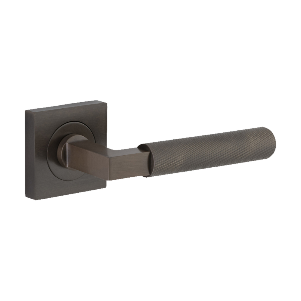 Door Lever Brunswick Knurled Square Rose Pair Signature Brass H52xW52xP60mm in Signature Brass