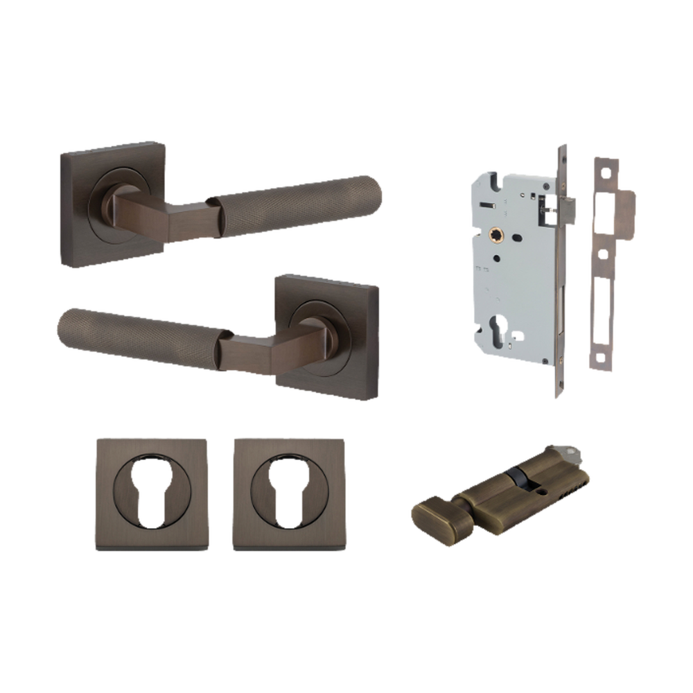 Door Lever Brunswick Rose Square Pair Signature Brass L120xP60mm BPH52xW52mm Mortice Lock Euro Signature Brass CTC85mm Backset 60mm Euro Cylinder Key Thumb 5 Pin Signature Brass 65mm KA4 Escutcheon Euro Concealed Fix Square Pair H52xW52xP10mm in Signature Brass