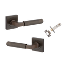 Door Lever Brunswick Knurled Rose Square Signature Brass L120xP60mm BPH52xW52mm Passage Kit, Tube Latch Split Cam 'T' Striker Signature Brass Backset 60mm in Signature Brass