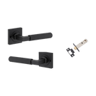 Door Lever Brunswick Rose Square Matt Black L120xP60mm BPH52xW52mm Inbuilt Privacy Kit Tube Latch Privacy with Faceplate & T striker Backset 60mm in Matt Black