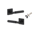 Pair of Iver Brunswick lever door handles on square rose, featuring a sleek, modern design with a polished finish.