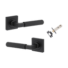 Door Lever Brunswick Knurled Rose Square Matt Black L120xP60mm BPH52xW52mm Passage Kit, Tube Latch Split Cam 'T' Striker Matt Black Backset 60mm in Matt Black