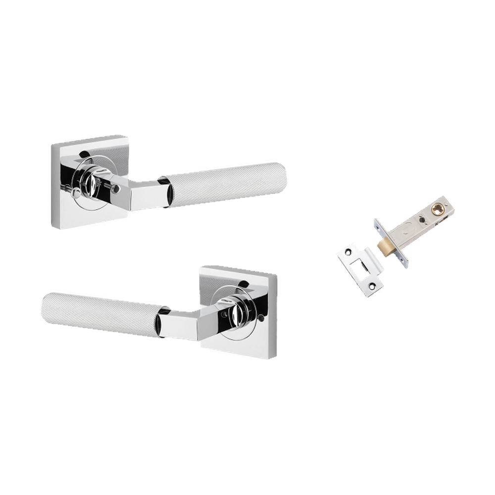 Door Lever Brunswick Rose Square Polished Chrome L120xP60mm BPH52xW52mm Inbuilt Privacy Kit Tube Latch Privacy with Faceplate & T striker Backset 60mm in Polished Chrome