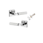Pair of Iver Brunswick lever door handles on square rose, featuring a sleek, modern design in a polished finish.