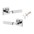 Door Lever Brunswick Knurled Rose Square Polished Chrome L120xP60mm BPH52xW52mm Passage Kit, Tube Latch Split Cam 'T' Striker Polished Chrome Backset 60mm in Polished Chrome